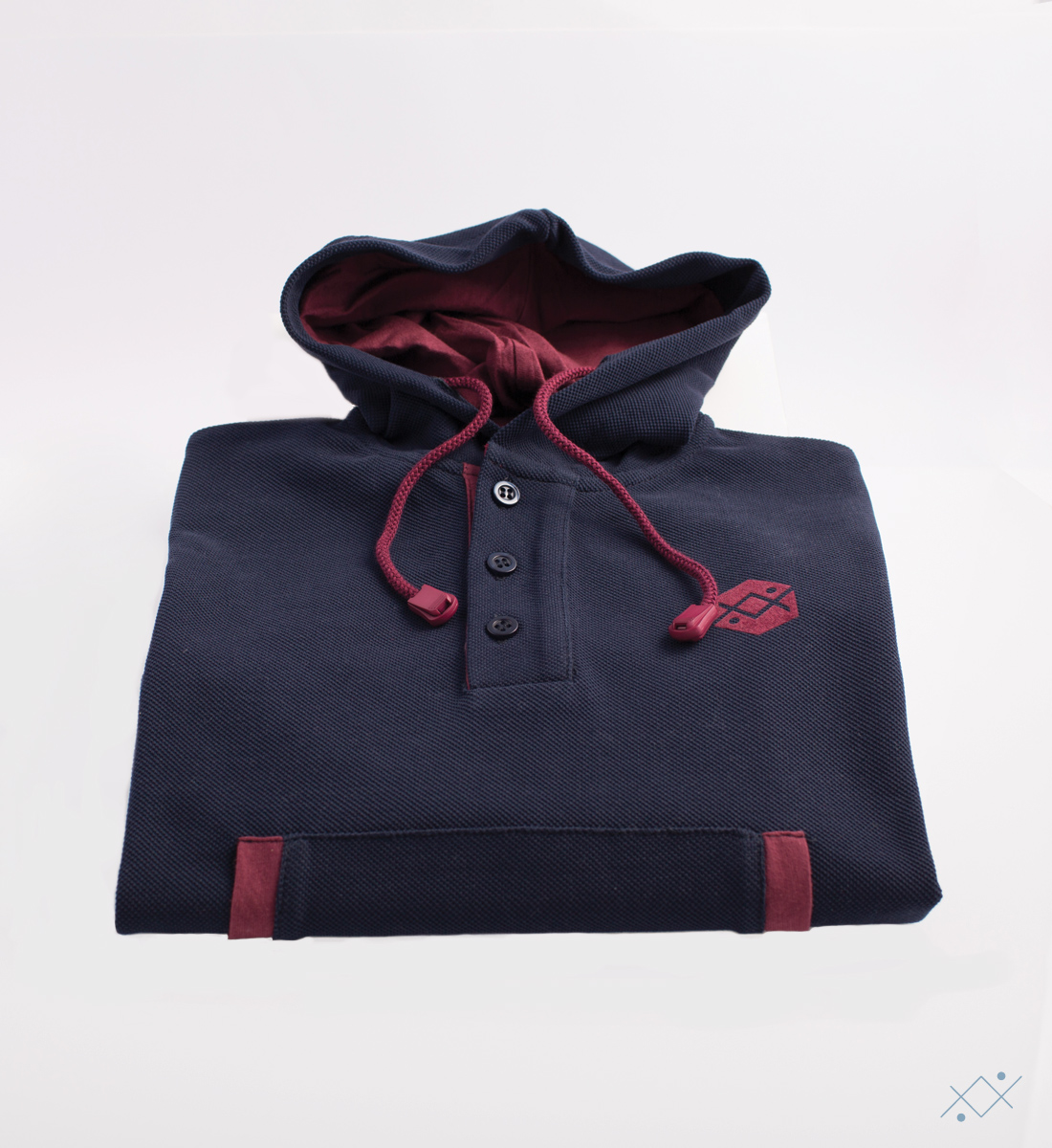 Blue heavy Piquet Hoodie made of 100% soft cotton - view