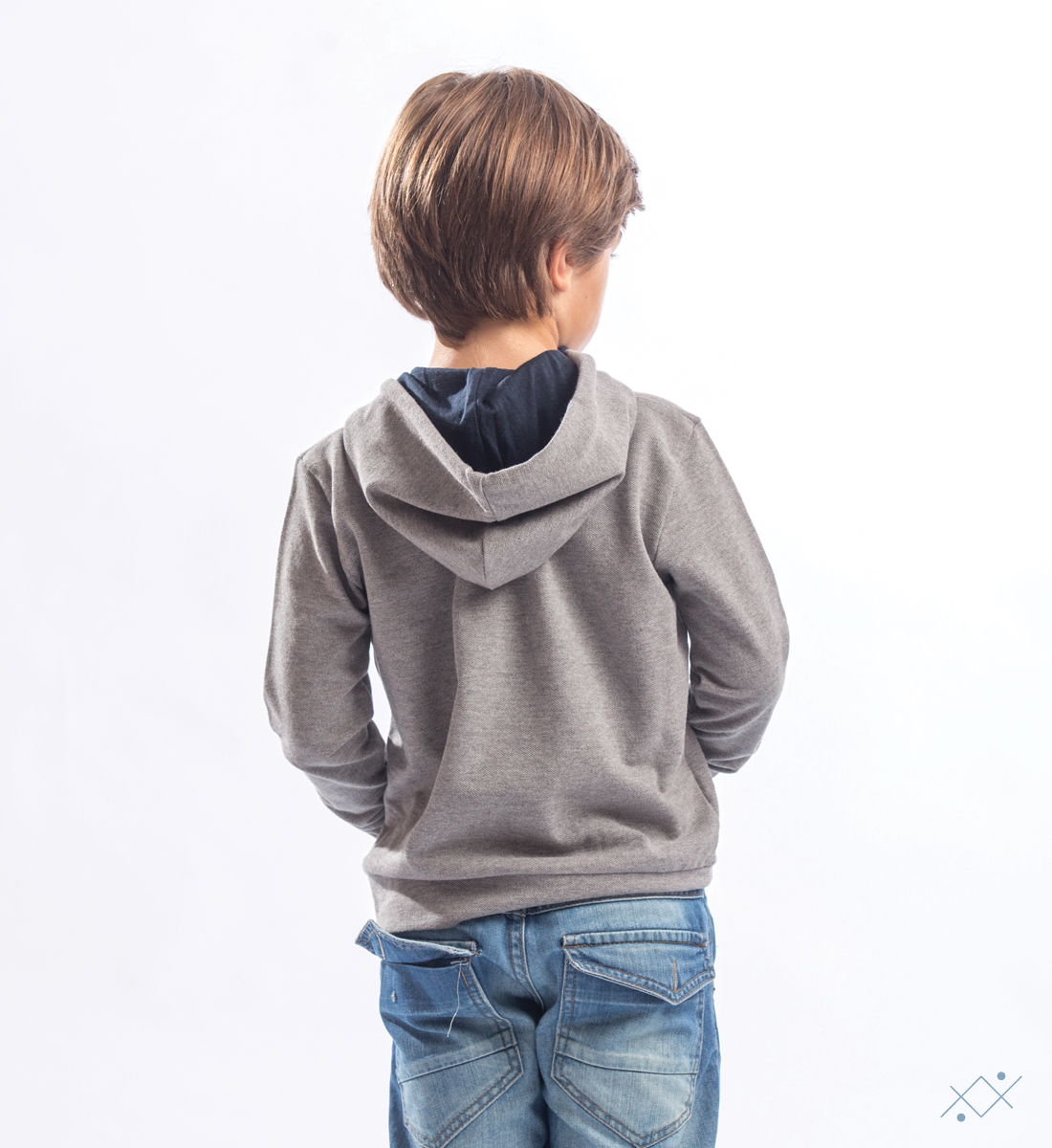 Grey heavy Piquet Hoodie made of 100% soft cotton - back